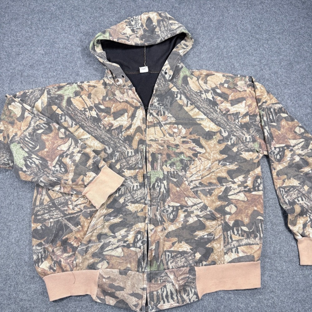 Vintage Ace Sportswear Mossy Oak Camo Zip Hoodie XL Forest Floor Made in USA